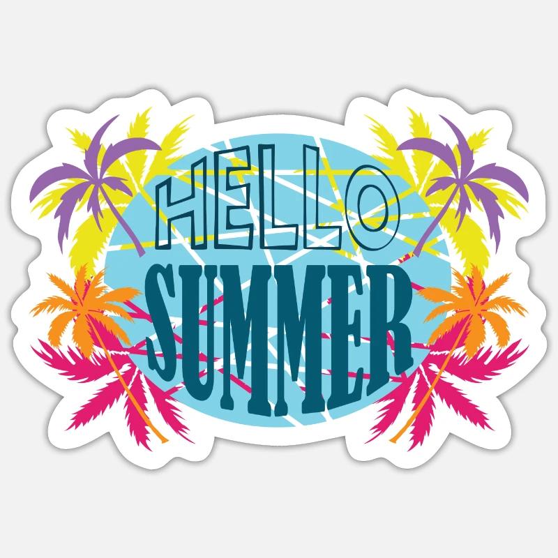 HELLO SUMMER WITH PALM TREES Sticker size S (10 x 10 cm)