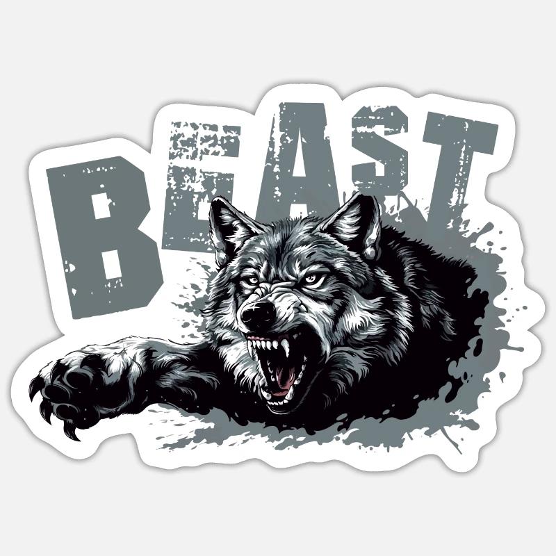 Loup bête - Sticker taille S (10 x 10 cm) - blanc mat