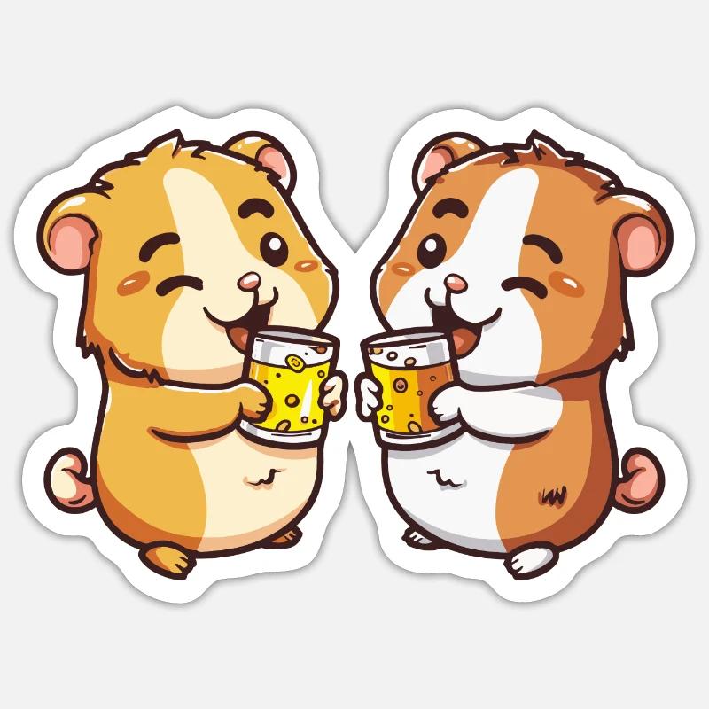 Hamster bière Party boisson - Sticker taille S (10 x 10 cm) - blanc mat