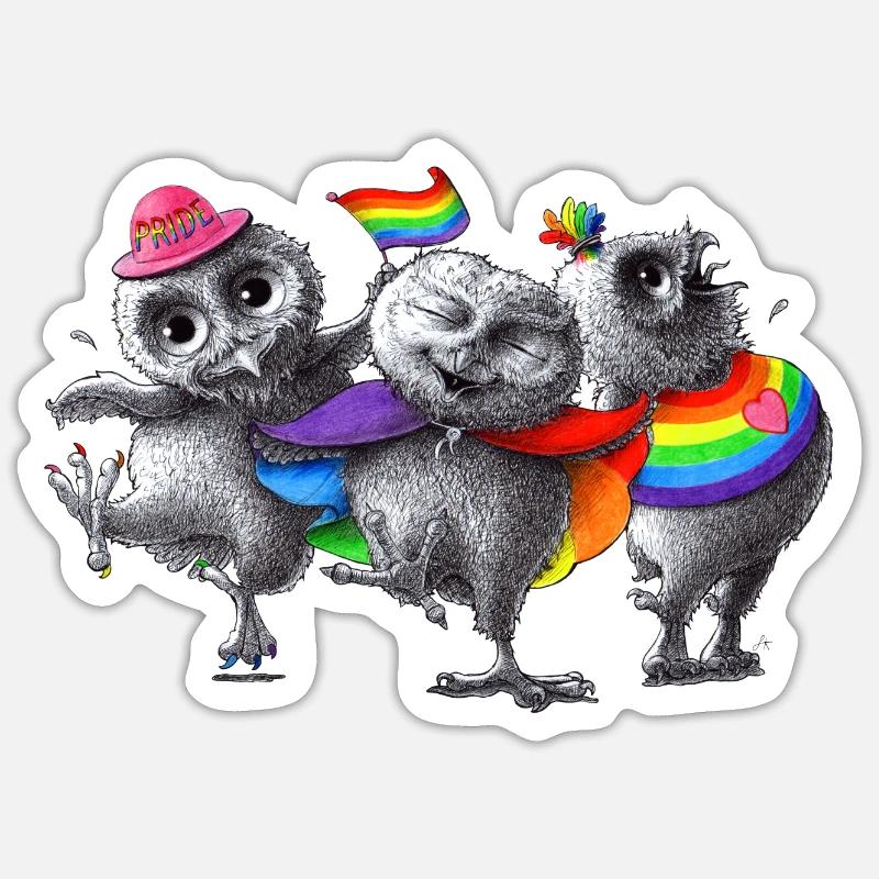 Happy Dancing Pride Owls - Sticker size S (10 x 10 cm) - white matte