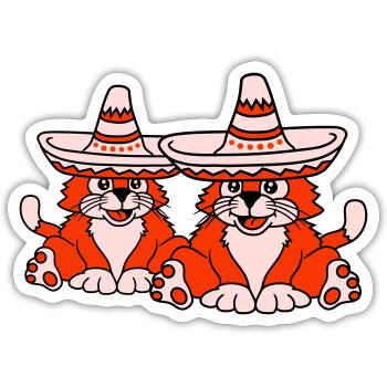 2 Sombrero Hat Chats Amis de la culture mexicaine - Sticker taille S (10 x 10 cm) - blanc mat - Devant