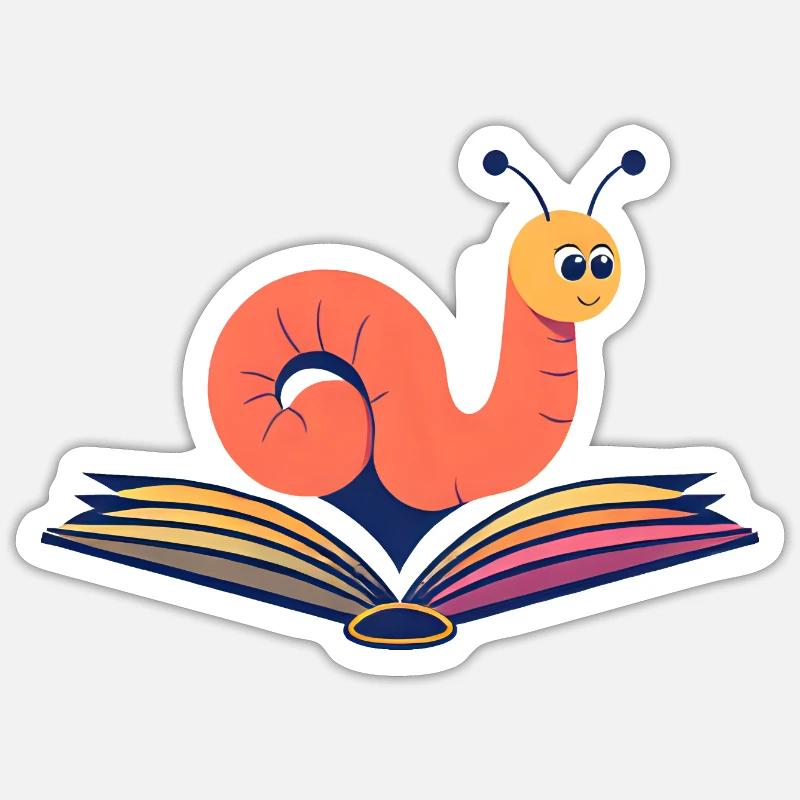 Lebendiger Bücherwurm - Sticker Größe S (10 x 10 cm) - Mattweiß