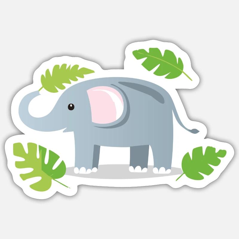 Bébé éléphant agitant - Sticker taille S (10 x 10 cm) - blanc mat