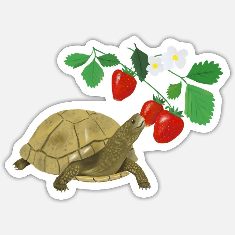 Schildkröte im Erdbeerfeld - Sticker Größe S (10 x 10 cm) - Mattweiß