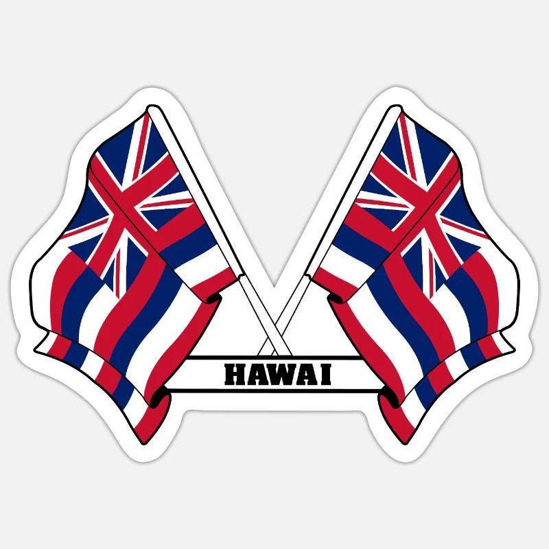 Two flags text HAWAI - Sticker size S (10 x 10 cm) - white matte