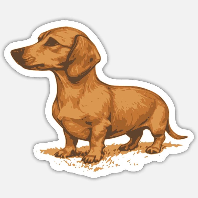 Teckel brun - Sticker taille S (10 x 10 cm) - blanc mat