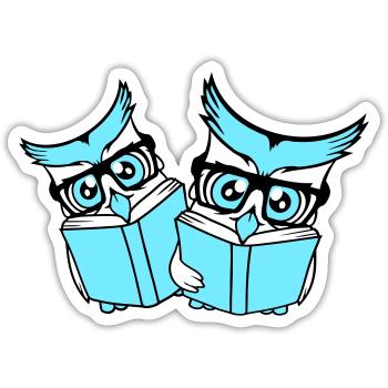2 Owls Nerd Duo Geek Book Reading Eagle Owl Glasses Smart - Sticker size S (10 x 10 cm) - white matte - Front