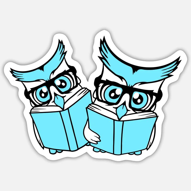 2 Owls Nerd Duo Geek Book Reading Eagle Owl Glasses Smart Sticker size S (10 x 10 cm)