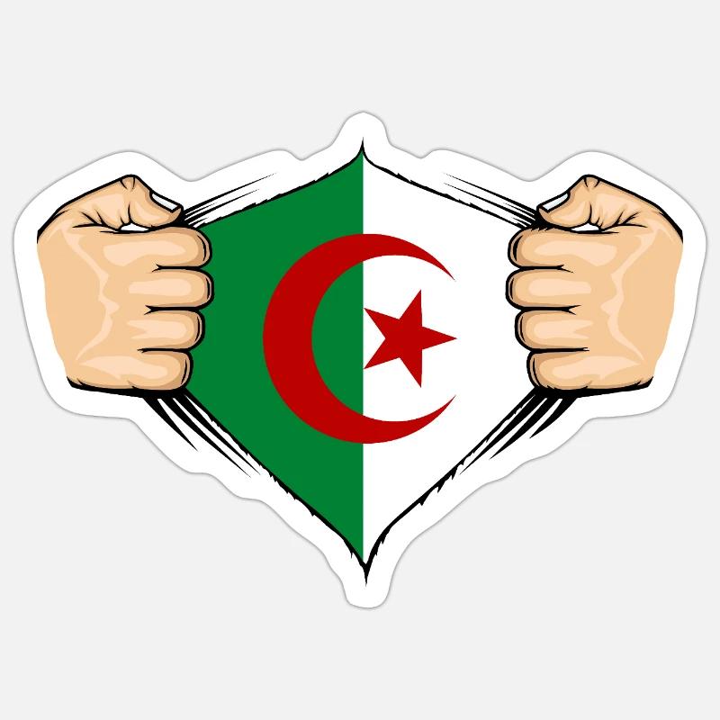 Conception du drapeau de l’Algérie - Sticker taille S (10 x 10 cm) - blanc mat