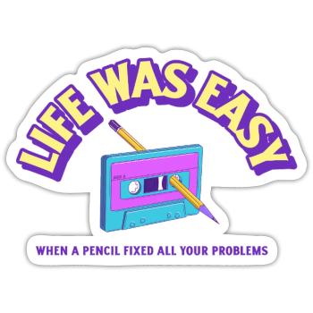 Easy Life with a casette and a pencil - Sticker Größe S (10 x 10 cm) - Mattweiß - Vorne