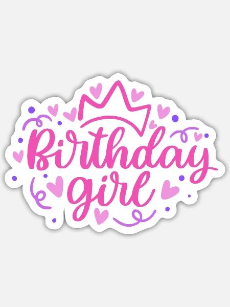 Birthday Girlie mit Krone Herzchen Konfetti - Sticker Größe S (10 x 10 cm) - Mattweiß