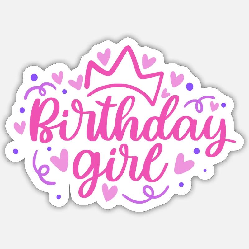 Birthday Girlie mit Krone Herzchen Konfetti - Sticker Größe S (10 x 10 cm) - Mattweiß