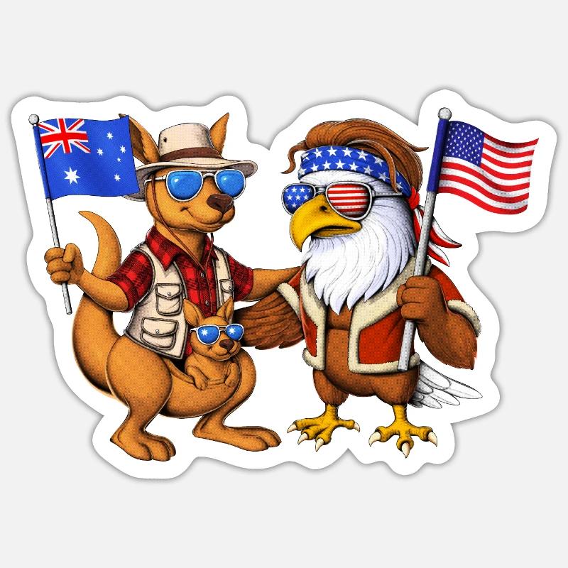 Australian Kangaroo American Bald Eagle - Sticker size S (10 x 10 cm) - white matte
