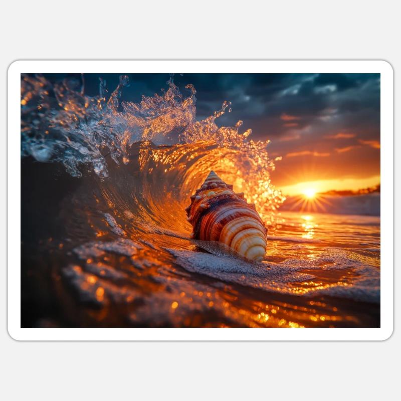 Sunset Wave & Seashell Symphony - Sticker size S (10 x 10 cm) - white matte
