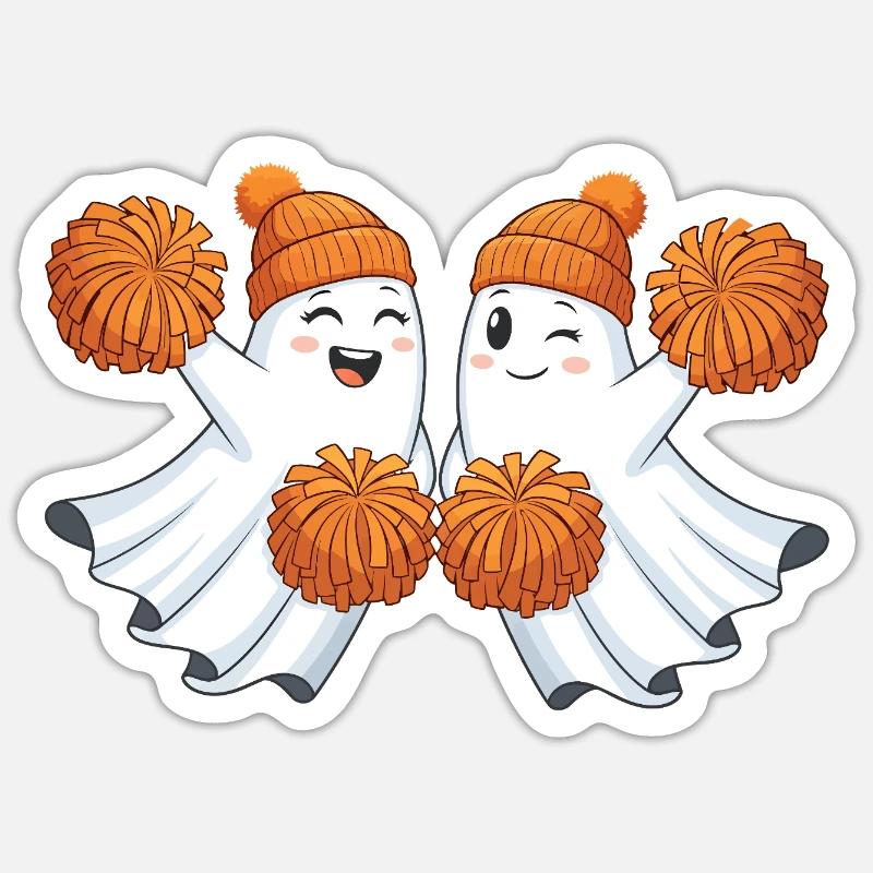 Fantômes mignons avec des pompons - Sticker taille S (10 x 10 cm) - blanc mat