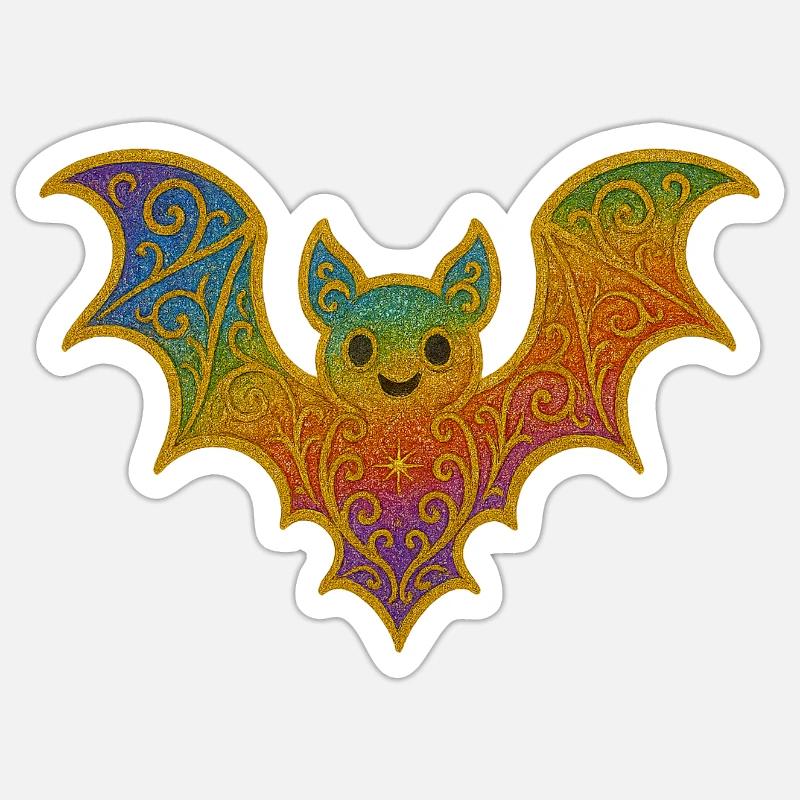 Regenbogenfledermaus mit Glitterrand Sticker Größe S (10 x 10 cm)