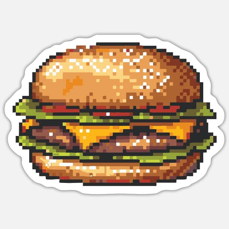 8Bit Hamburger Pixelkunst - Sticker Größe S (10 x 10 cm) - Mattweiß