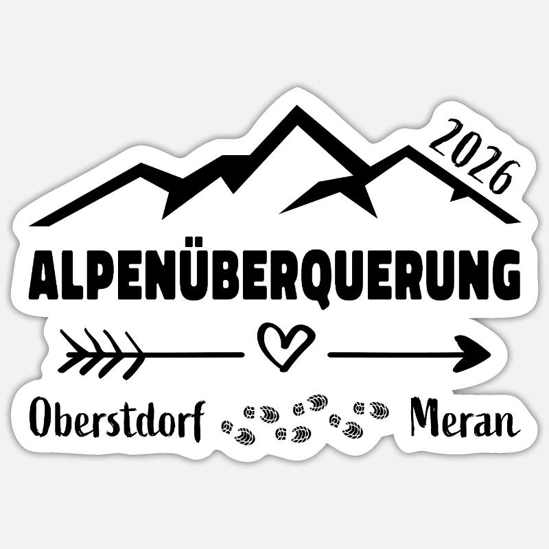 Alpenüberquerung E5 2026 Oberstdorf Meran - Sticker Größe S (10 x 10 cm) - Mattweiß