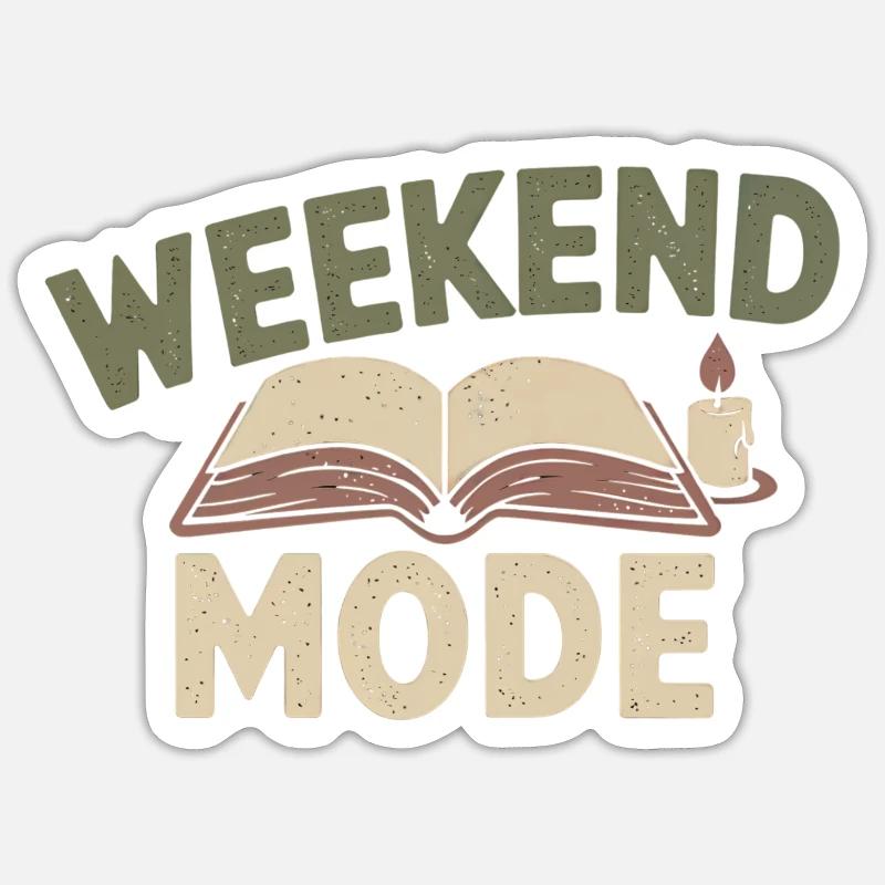 Weekend Mode – Cozy Buch & Kerze - Sticker Größe S (10 x 10 cm) - Mattweiß