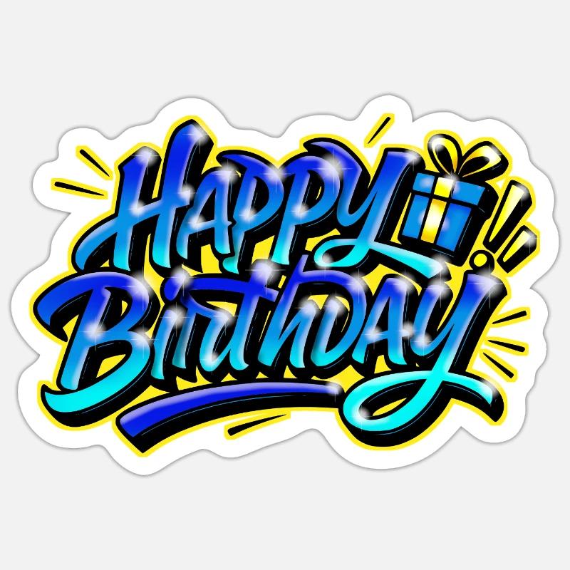 Joyeux Anniversaire Graffiti - Sticker taille S (10 x 10 cm) - blanc mat