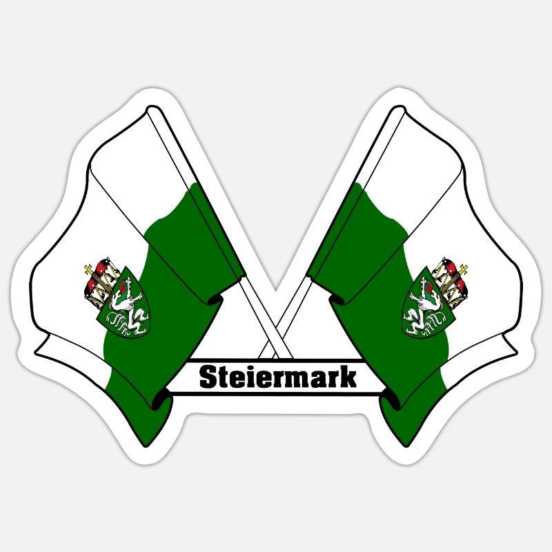 Steiermark-Flaggen mit Text - Sticker Größe S (10 x 10 cm) - Mattweiß
