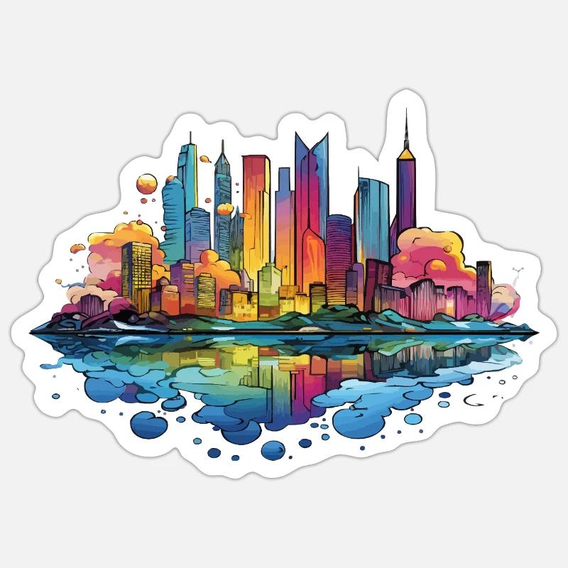 Bunte Skyline Reflektion Sticker Größe S (10 x 10 cm)