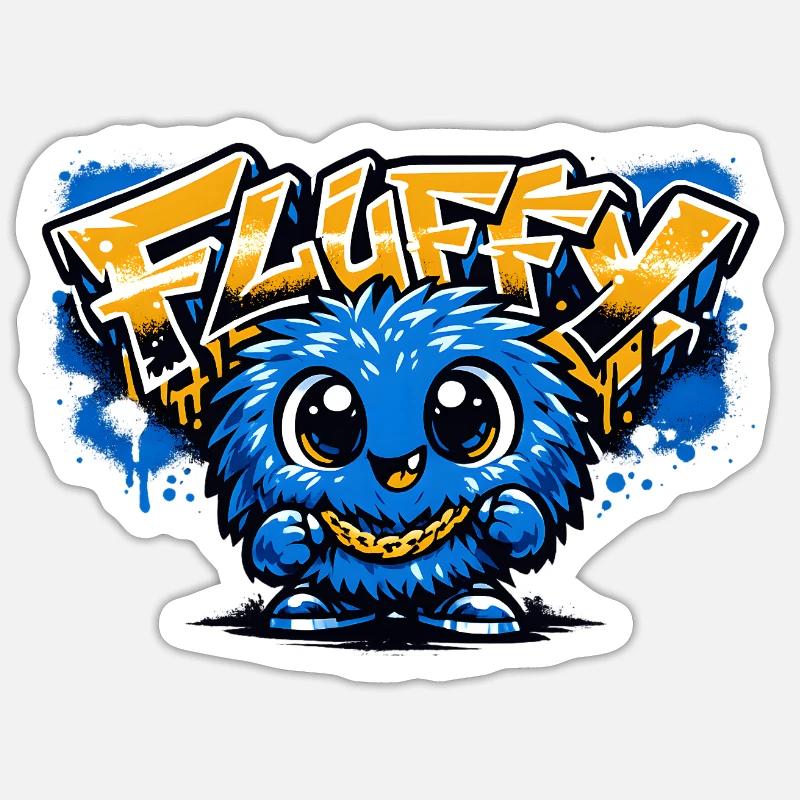 Mascotte bleue Graffiti duveteuse - Sticker taille S (10 x 10 cm) - blanc mat