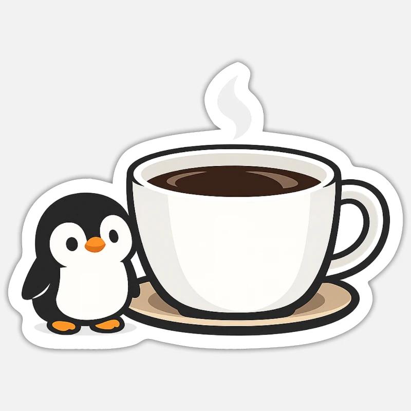 Coffee penguin with cup design - Sticker size S (10 x 10 cm) - white matte