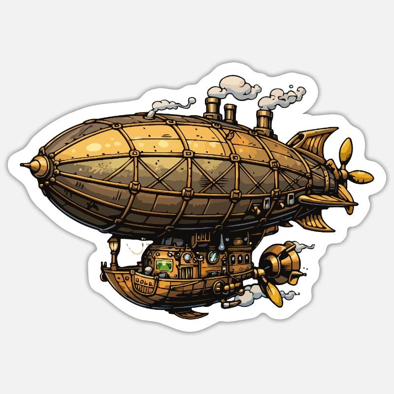 Zeppelin dirigeable steampunk - Sticker taille S (10 x 10 cm) - blanc mat