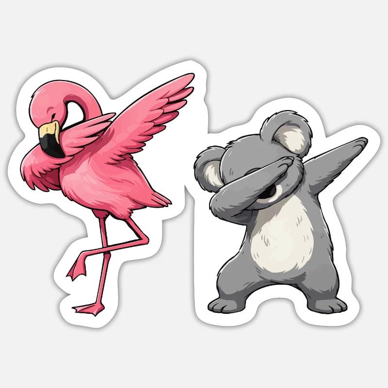 Flamingo Koala Dab Duo - Sticker Größe S (10 x 10 cm) - Mattweiß