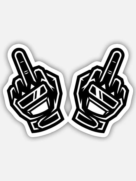 Zwei Mittelfinger Handschuhe Schwarz Symbol - Sticker Größe S (10 x 10 cm) - Mattweiß