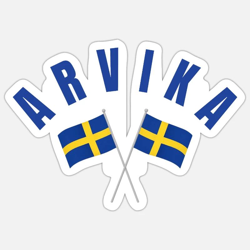 Arvika-Two Swedish Flags Emblem - Sticker size S (10 x 10 cm) - white matte