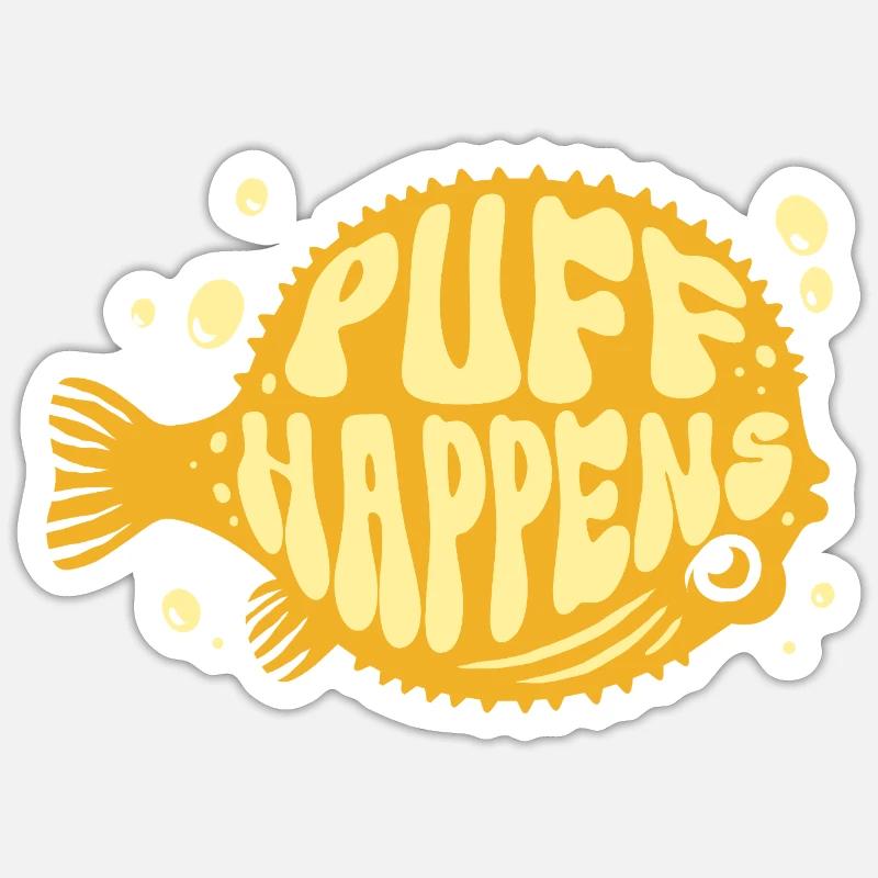 Kugelfisch Puff Happens - Sticker Größe S (10 x 10 cm) - Mattweiß