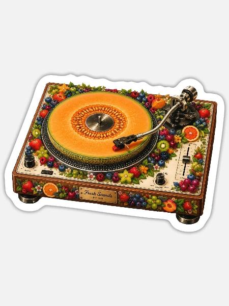 Fruchtiger Plattenspieler im Retro Style - Sticker Größe S (10 x 10 cm) - Mattweiß