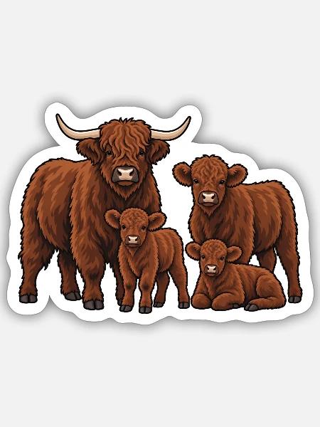 Galloway Rinder - Sticker Größe S (10 x 10 cm) - Mattweiß