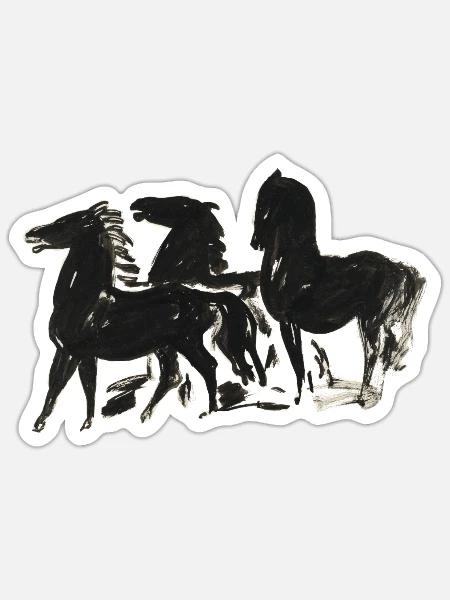 Wild_Black_Horses_Brush_Ink_Sketch - Sticker Größe S (10 x 10 cm) - Mattweiß