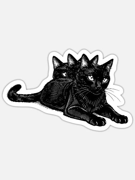 Dreiköpfiges Katzentrio - Sticker Größe S (10 x 10 cm) - Mattweiß
