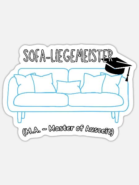 Sofa-Liegemeister: Master der Auszeit - Sticker Größe S (10 x 10 cm) - Mattweiß
