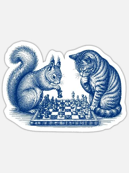 Eichhörnchen Katze Schach - Sticker Größe S (10 x 10 cm) - Mattweiß