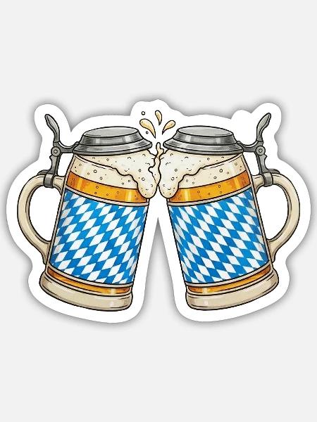 Prost Bayerische Bierkrüge - Sticker Größe S (10 x 10 cm) - Mattweiß