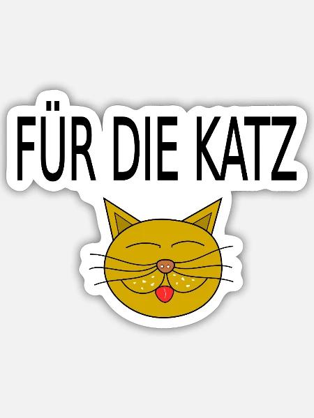 Gelber Katzengesicht Zunge - Sticker Größe S (10 x 10 cm) - Mattweiß