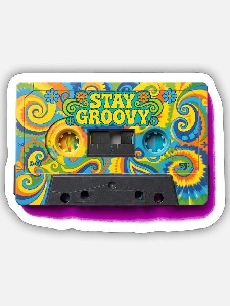 Stay Groovy Psychedelic Kassette - Sticker Größe S (10 x 10 cm) - Mattweiß