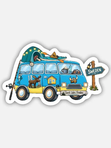 Schweden Camper Wohnmobil - Sticker Größe S (10 x 10 cm) - Mattweiß