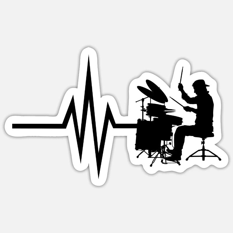 Mon cœur bat pour les percussions - Drum Instrument - Sticker taille S (10 x 10 cm) - blanc mat