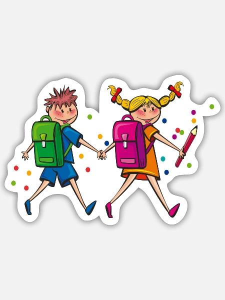 Schulkinder - Sticker Größe S (10 x 10 cm) - Mattweiß