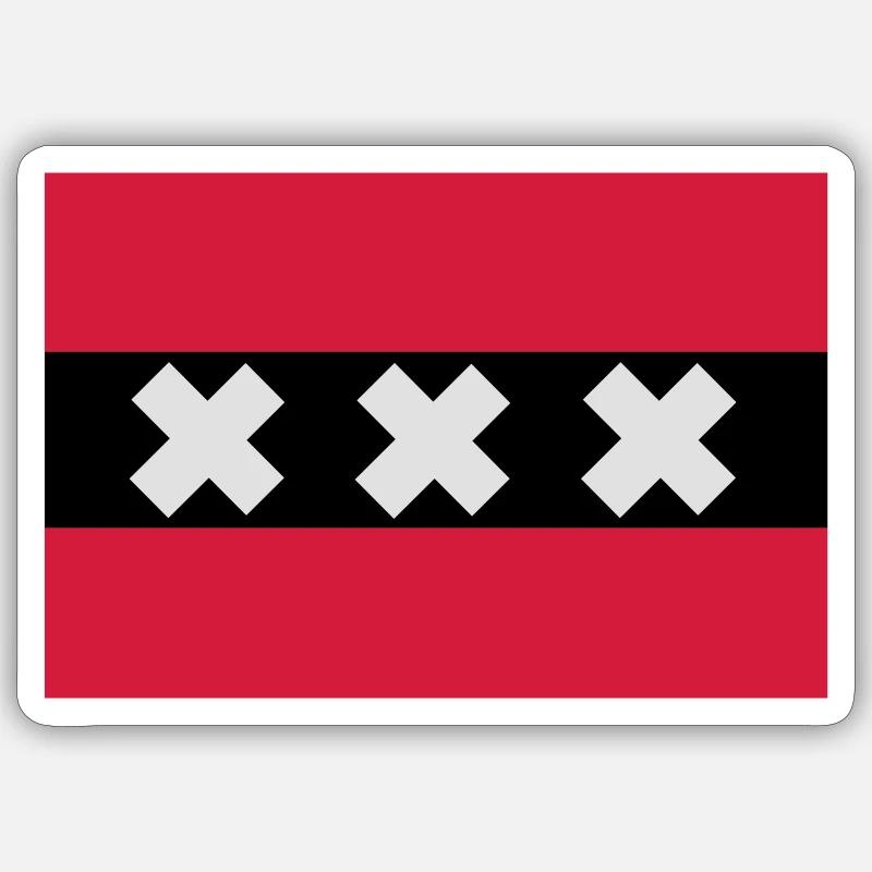 Drapeau de Amsterdam - Sticker taille S (10 x 10 cm) - blanc mat