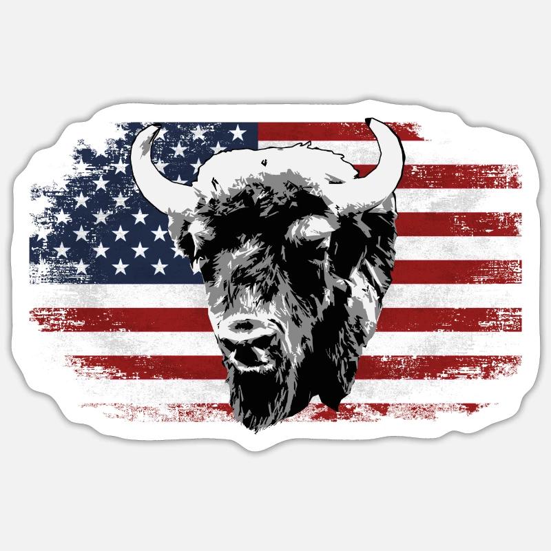 Buffalo - drapeau des Etats-Unis - Sticker taille S (10 x 10 cm) - blanc mat
