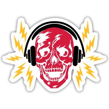 41 Totenkopf Skull Kopfhörer Blitze - Sticker Größe S (10 x 10 cm) - Mattweiß - Vorne