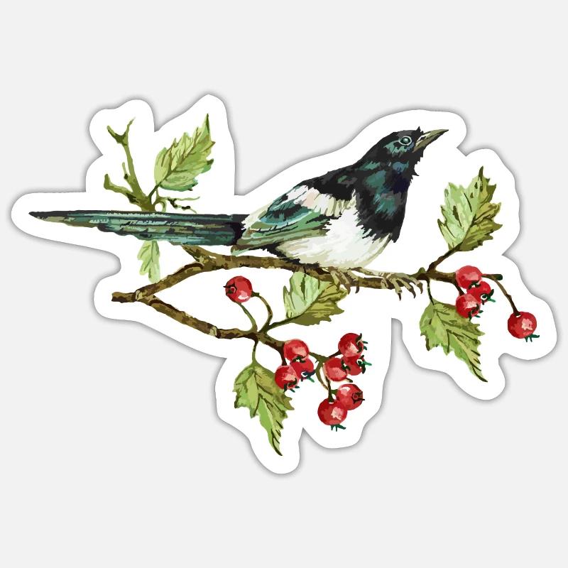 Oiseau pie - Sticker taille S (10 x 10 cm) - blanc mat