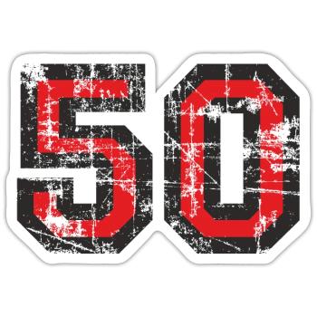 Zahl 50 (Vintage Rot) 50. Geburtstag Nr. 50 - Sticker Größe S (10 x 10 cm) - Mattweiß - Vorne